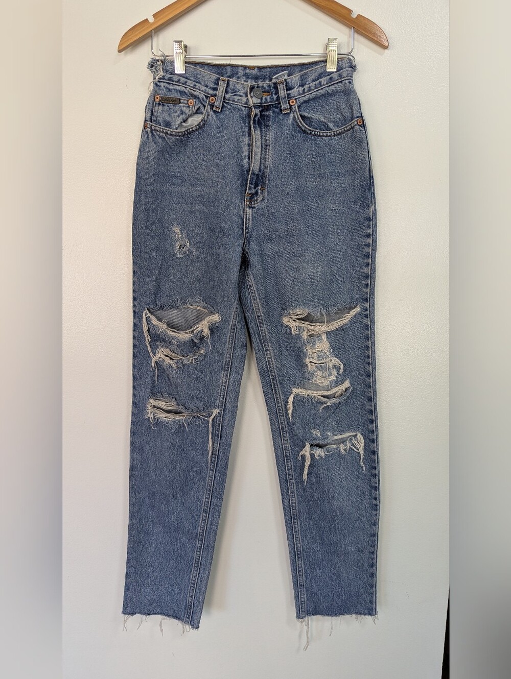 Vintage 90s Calvin Klein Made in USA Distressed High Rise Mom Jeans 8 Blue